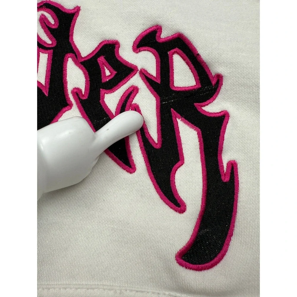 Spider Worldwide Y2K Full Zip Hoodine Face Mask Eyes White Pink Adult S Oversize